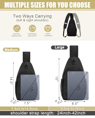 Pritent Crossbody Bags for Women Men Trendy Sling Bag Backpack Casual Chest Bag with Convertible Shoulder Strap - color: Black, size: Large