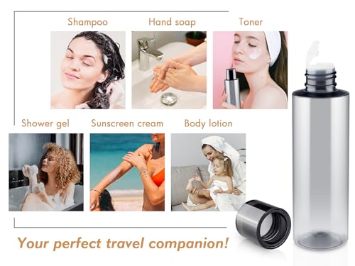 200ML Travel Size Toiletries, 3 Pack Travel Size Containers | Double Leak Proof & Refillable Plastic Travel Bottles for Shampoo, Lotion, Body Wash with 6pcs Labels - color: Grey, size: 200ml(3pcs)