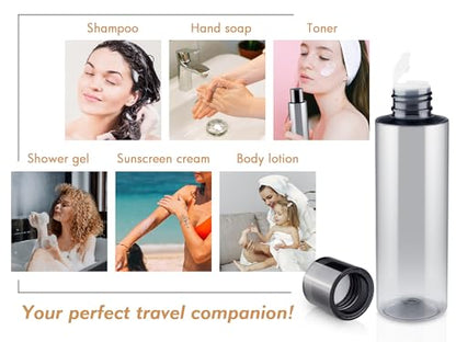 200ML Travel Size Toiletries, 3 Pack Travel Size Containers | Double Leak Proof & Refillable Plastic Travel Bottles for Shampoo, Lotion, Body Wash with 6pcs Labels - color: Grey, size: 200ml(3pcs)