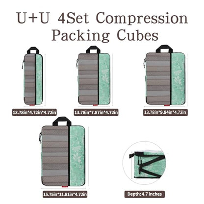 U+U 4 Set Compression Packing Cubes, Travel Organizers (Green Paisley) - color: Green Paisley, size: 4 Set