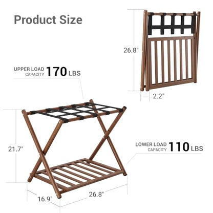 Fully Assembled Foldable Bamboo Luggage Rack for Guest Room - color: Walnut-Rounded Bamboo, size: 2 Pack