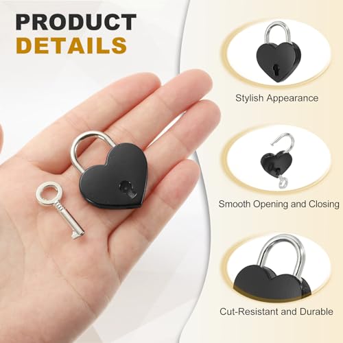PATIKIL Mini Heart Lock w/Key 1.2x1.5 Heart Shaped Padlock Black - color: Black, size: 1.2"x1.5"
