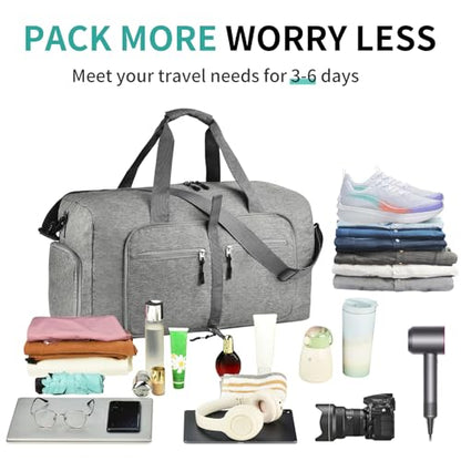 Dimayar 85L Foldable Duffle Bag for Travel, Lightweight Weekender Bags - color: Grey, size: 85L