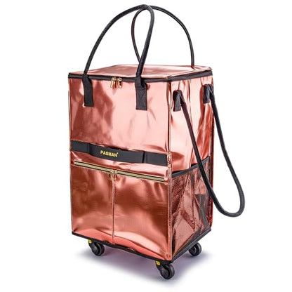 PASMAN Reusable Foldable Rolling Grocery Bag on 5 Wheels - color: Rose Gold, size: Large