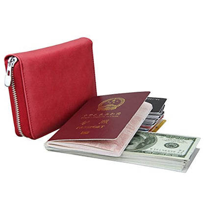 boshiho RFID Blocking 24 Slot Credit Card Holder Wallet Real Leather Multi Card Organizer Wallet with Zipper - color: red