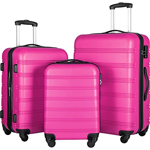 Merax Luggage Sets 3 Piece,Hard Case Suitcase 20/24/28 IN,Pink - color: Pink, style: 3 Piece-20+24+28