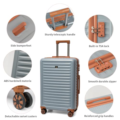 KUNEL Luggage Sets 5 Piece Suitcases with Wheels,ABS Hard Case Suitcases with Spinner Wheels, TSA Lock, Durable Travel Luggage - color: SkyBlue