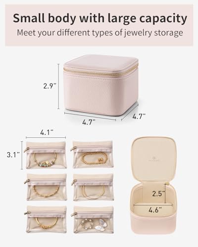 VLANDO Travel Jewelry Case with 6 Clear Velvet Zipper Pouches,Pink - color: B.6 PCS Pink