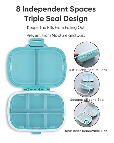 Holii Travel Pill Organizer, 8 Compartments Portable Pill Case （Blue） - color: Blue