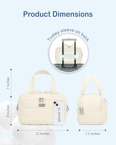 TOPDesign Travel Toiletry Bag, Puffer Makeup Organizer with Compartments - color: Ivory White