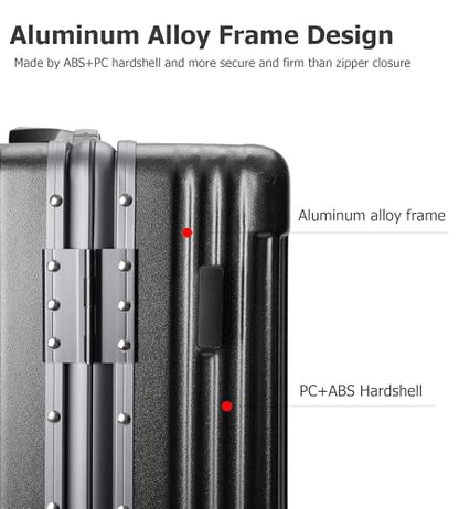 feilario PC Hardside Carry On Luggage, Aluminum Frame, TSA Lock, Cup Holder - color: A4-Grey (zipperless closure), size: 22.5"