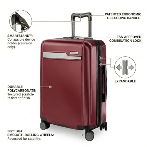 Ricardo Beverly Hills Brentwood Hardside Luggage Collection – Expandable Suitcases with Wheels and TSA Lock, 21" Carry-on with Smartstand, Crimson - color: Crimson, size: Carry-On 21-Inch