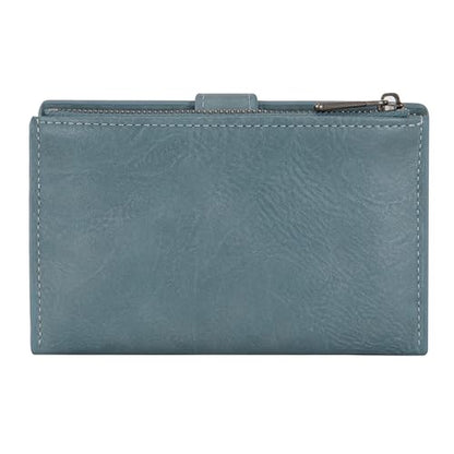 Wrangler Wallet for Women Bifold Card Holder with Zipper and ID Window - color: A-Jean Blue