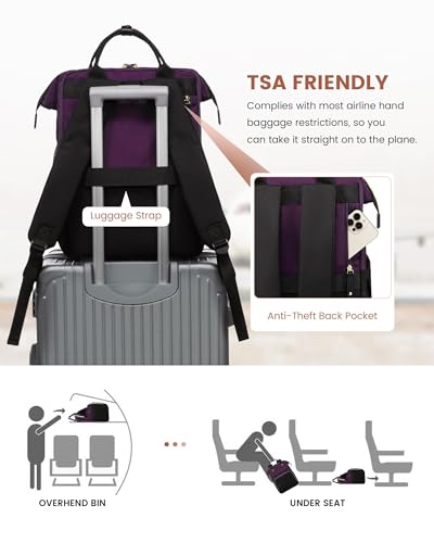 LOVEVOOK Laptop Backpack Women Quilted Teacher Nurse Work Backpack Purse - color: Purple Black, size: 17.3 inch-Cup