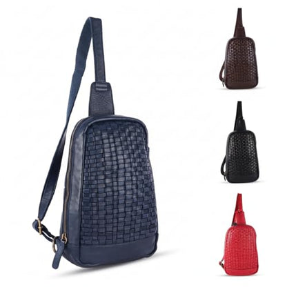 Genuine Leather Body Bag, Unisex Casual Travel Sling | Handcrafted Crossbody Side Organizer, Trendy Durable Secure Travelling Essentials Kept Bag For Daily Use & Active Commuters - color: Navy
