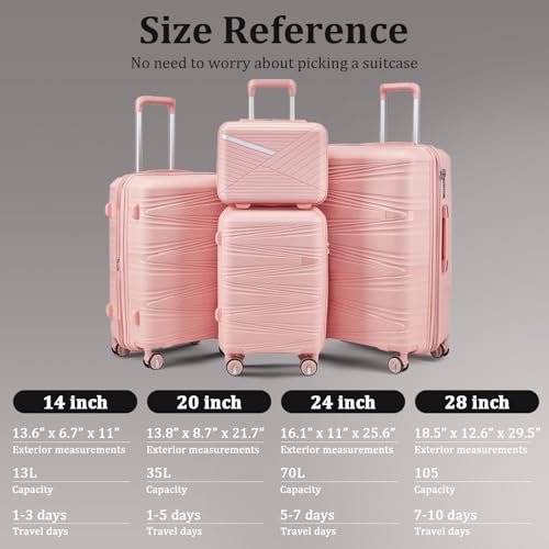TRAVELEO Luggage Sets 4 Piece Expandable Suitcase Set with TSA Lock - color: Pink, size: 4 Piece Set (14in/20in/24in/28in)