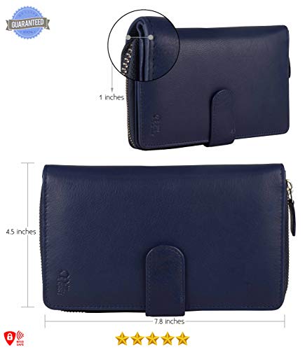 Big Fat RFID Blocking Leather Organizer Checkbook Wallets For Women - Clutch - color: Blueberry