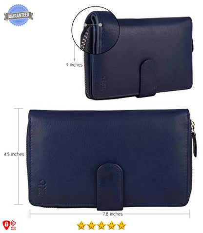 Big Fat RFID Blocking Leather Organizer Checkbook Wallets For Women - Clutch - color: Blueberry
