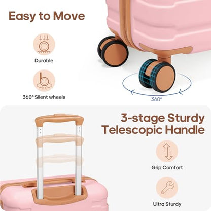 Carry on Luggage, Suitcase Set 3Piece with Backpack YKK zippers - color: Pink