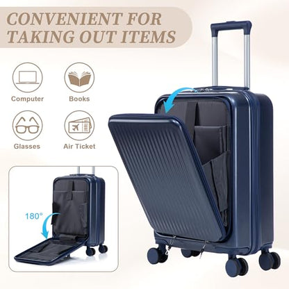Merax 20/14 Inch Hardside Luggage, Lightweight Suitcase with Spinner Wheels - color: Navy ABS, size: 14/20 Inch