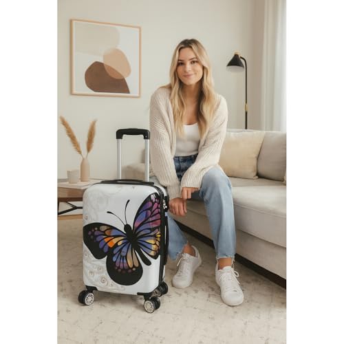 World Traveler Butterfly 20-Inch Carry-On Polycarbonage Hardside Expandable Spinner Luggage with Enhanced Wheel System - size: 20-inch