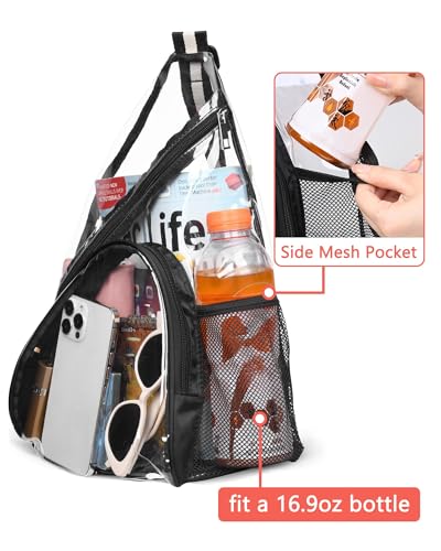 HULISEN Clear Sling Bag for Stadium Events, Transparent Crossbody Backpack - color: Black and White Stripe