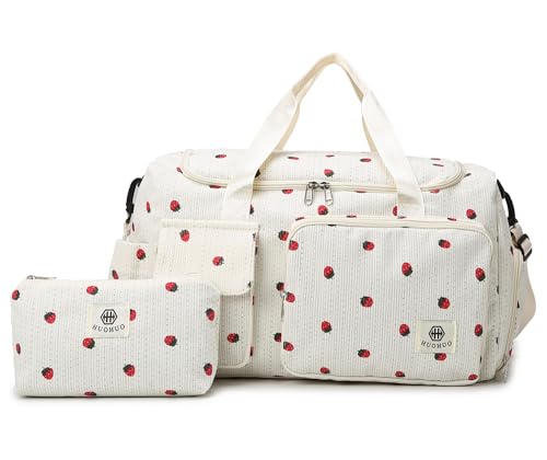 Eslcorri Cute Gym & Travel Duffel Bag with Pouch/Shoe & Wet Pocket, Beige - color: K146-Beige-1