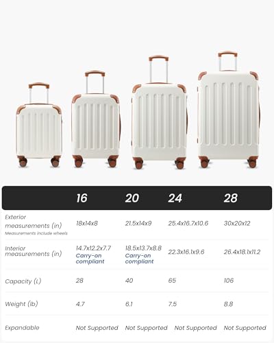 YOETEY Luggage Sets 6 Piece, Hardside Suitcase with Wheels, TSA Approved,Tote Bag, White Brown - color: White Brown, size: 6-Piece Set