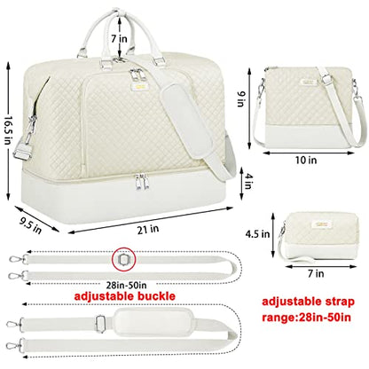 TIBES Travel Weekender Bag for Women, Overnight Bag with Shoe Compartment - color: J-Beige Diamond 3pcs