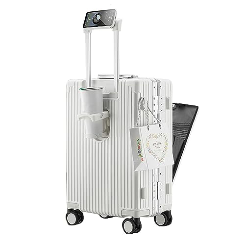 feilario PC Hardside Carry On Luggage, Aluminum Frame, TSA Lock, Cup Holder - color: A-Ivory White