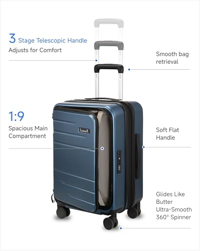 LUGGEX Top Opening Expandable Carry On Luggage, Blue, 20" - color: Blue, size: 20 Inch Expandable