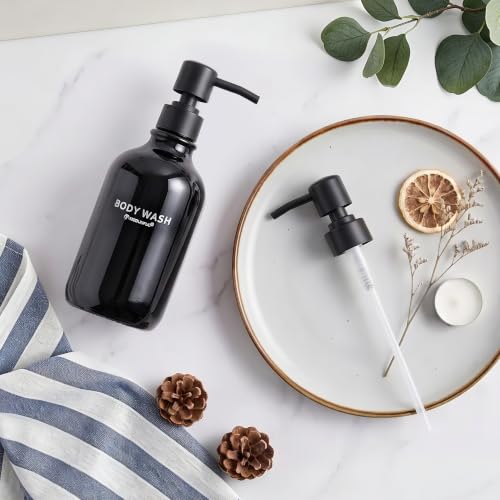 Black Shampoo and Conditioner Dispenser Set of 3, Black Smooth Pump - color: Glossy Black