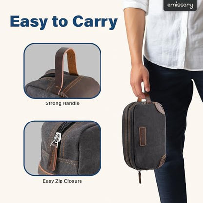 emissary Men's Canvas Travel Toiletry Bag, Leather Dopp Kit - Gray - color: Gray