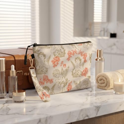 Fokongna Makeup Bag with Keychain Wristlet, Cherub Rose - color: Cherub Rose