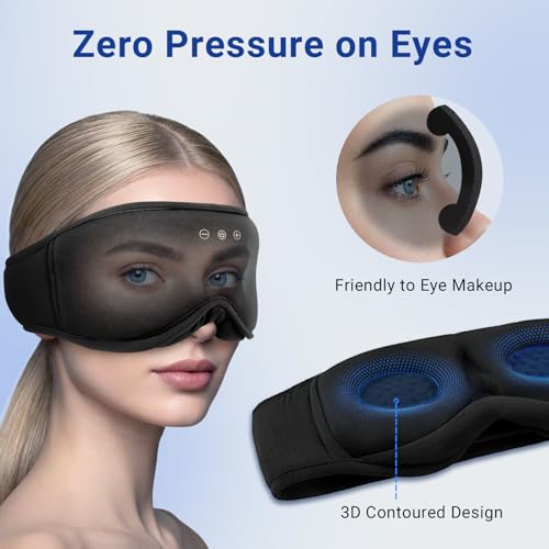 Bamboo Cotton Sleep Mask with Bluetooth Headphones, 100% Blackout, Black - color: Black