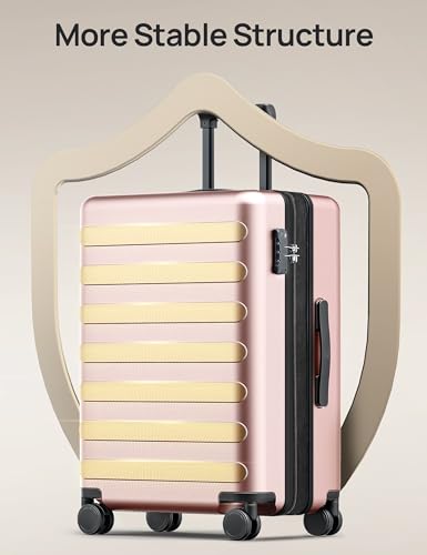 NINETYGO Medium Checked Luggage 24 Inch, Checking In Luggage with Smooth Spinner Wheels, Expandable, Hard Shell PC Suitcase, Lightweight Travel Luggage, TSA Approved (Pink, Rhine Max) - color: 01-Pink (Expandable), size: Checked 24-Inch