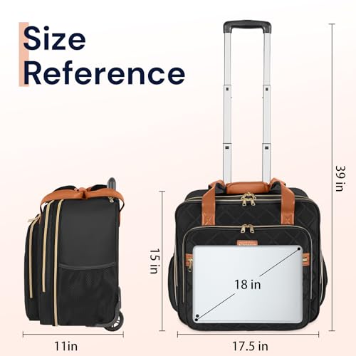Ytonet Rolling Briefcase for Women, Extra Large 18 Inch Rolling Laptop Bag - color: Black Brown, size: X-Large