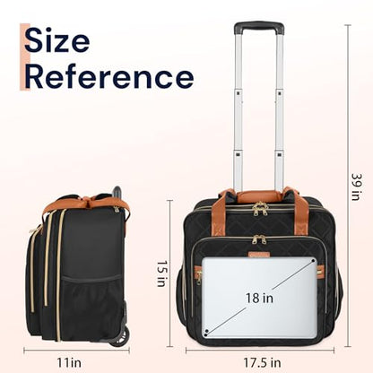 Ytonet Rolling Briefcase for Women, Extra Large 18 Inch Rolling Laptop Bag - color: Black Brown, size: X-Large