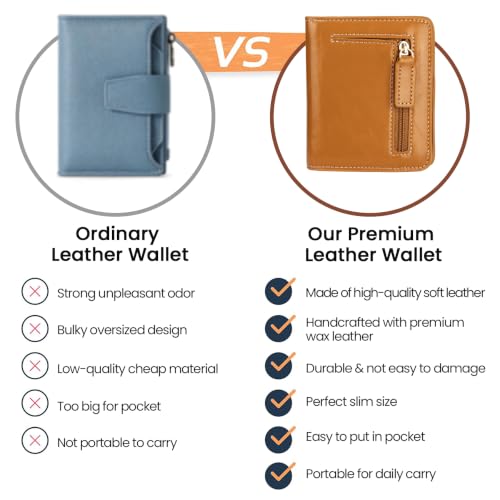 Itslife Women's Rfid Blocking Small Compact Bifold Leather Pocket Wallet Ladies Mini Purse with id Window (Waxed Brown) - color: 1 brown waxed