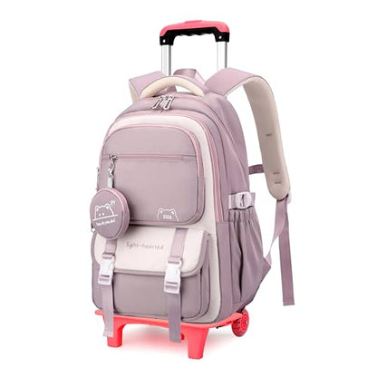 Rolling Backpack for Girls Kids Backpack with Wheels - color: 05-2 Wheels-purple, size: 2 Wheels