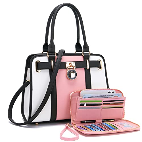 Qiyuer Structured Satchel Tote Handbags Set Women Purses with RFID Wallet - color: A5-2pcs/Set Whitepink
