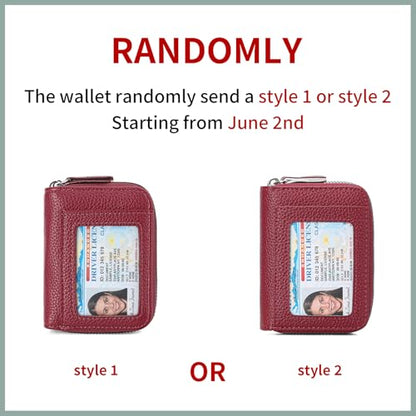 RNIEGA Credit Card Holder Wallet RFID Blocking Leather Small Wallet for Women Double Zipper Wallet with ID Window - color: A-Burgundy