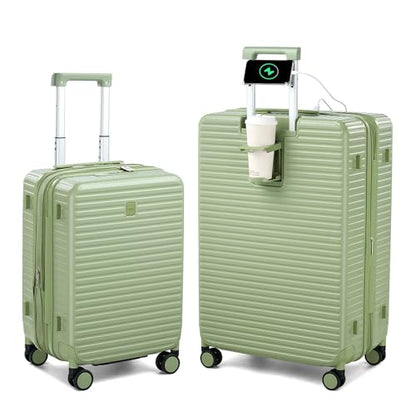 HanTrip 20"/28" Expandable Hard Case Luggage Sets 2 Piece, Bamboo Green - color: Bamboo Green, size: Expandable 2-Piece Set(20/28)