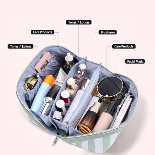 BOYATU Travel Makeup Bag for Women: 3 Pcs Set Striped Make up Bag,Green - color: A-2-Green