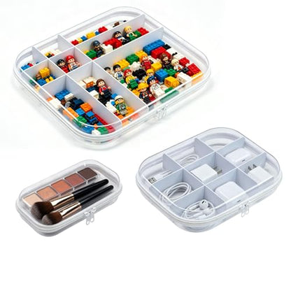 3 Pack Durable Clear Hard Shell Zipper Case with Removable Dividers, Clear Toiletry Bags for Travling, Hard Plastic Zipper Case for Toy Organizer, Makeup storage