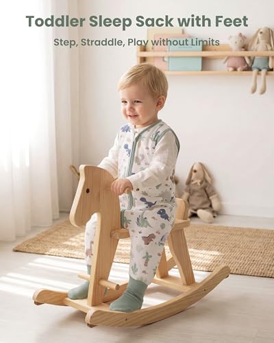 Toddler Sleep Sack with Feet 1-2T 0.5 Tog Sleep Sack with Legs - color: Green Dinosaur, size: 12-24 Months