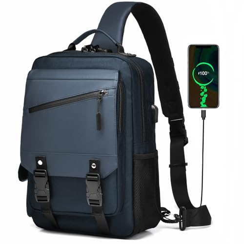 Leaper Crossbody Messenger Bag for Men: 13L Multi-pocket Satchel Sling Bags - color: Dark Blue