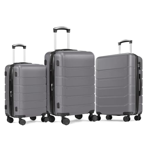 NEWBULIG 3 Piece Luggage Set, Expandable Suitcase with Spinner Wheels - color: Dark Grey, size: 3-PCS Set (20/24/28 Inch)