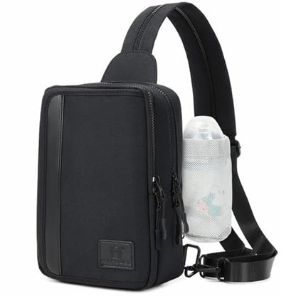 MYHOZEE Sling Bag Crossbody Backpack Purse - 2 in 1 Nylon Cross Body Bag Diaper with Wipes Pouch, Water Bottle Pocket - color: Black