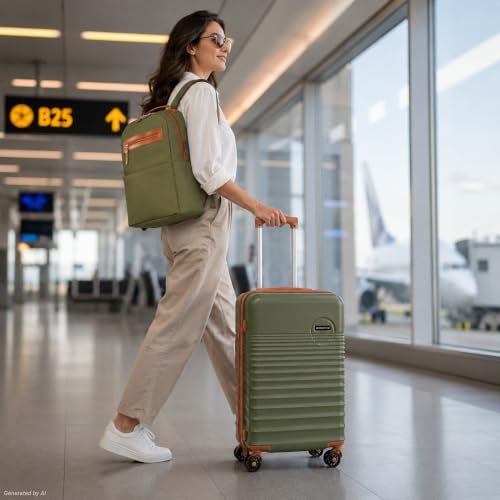 Carry On Luggage 22x14x9 Airline Approved Suitcase with Wheels, 3 Piece - color: Olive Drab, size: 3 Piece Sets (20/BP/TB)